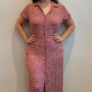 90s Vintage floral button-up collared dress